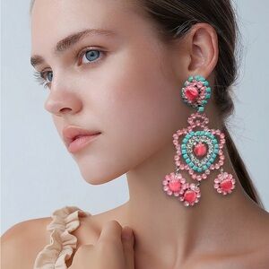 Vibrant Pink and Turquoise Drop Earrings